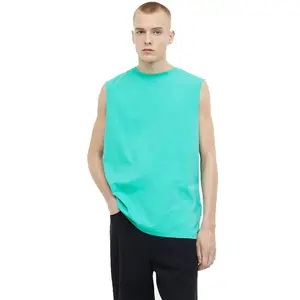 Men 100% Cotton Blank Sky Colour Light Weight Sleeveless Vest With O Neck For Sale Men Basic Tank Tops In Cheap Rates