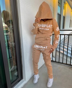 Sweat-shirt à capuche unisexe avec Logo personnalisé, ensemble de joggers de haute qualité, survêtement avec impression de bouffantes 3D chair pour hommes - Product Image 1