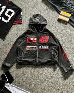 Custom Vintage Acid <b>Wash</b> Hoodies <b>Screen</b> Print Cropped Hoodie Men Embroidery Patch logo Sun Faded Hoodies with Zip up - Product Image 4