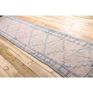 Tapis turc vintage Herki 2,6x11,4 pi (80x348 cm), tapis en laine bleu abstrait - Product Image 4