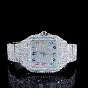 Montre de luxe pour homme à cadran carré en quartz avec accents de pierres précieuses en moissanite, acier inoxydable de haute qualité pour les affaires - Product Image 1