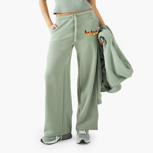 Pantalons de survêtement décontractés personnalisés pour femmes, style streetwear, 300 grammes de molleton, couleur unie, broderie en dentelle, taille élastique plate, hiver - Product Image 4