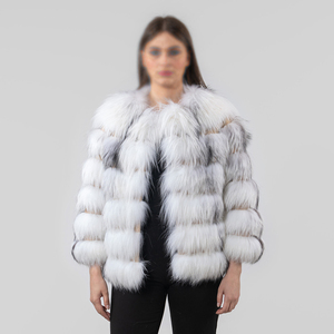 Veste matelassée noire de haute qualité en fourrure de renard respirante 100 % polyester, col rabattu, style hip-hop, en tissu enduit tissé - Product Image 2