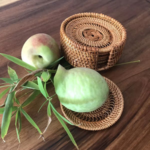 Posavasos de mimbre y bambú hechos a mano para bebidas posavasos bohemios de mimbre posavasos tejidos para bebidas juego de 6 con soporte hecho en Vietnam - Product Image 5