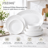 Vaisselle en porcelaine blanche JOZING en gros, ensemble classique écologique, assiettes, bols et plateaux à bordure perlée en relief, prêts à l'emploi en vrac