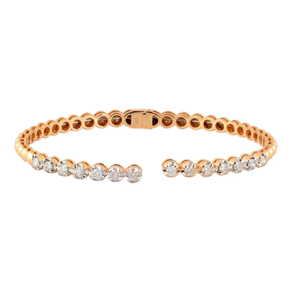 2.80 Carat Bezel Set Rose Goud Diamanten Armband Voor Haar, Natuurlijke Diamant Bangle 14K Solid Gold, diamond Bangle Voor Vrouw