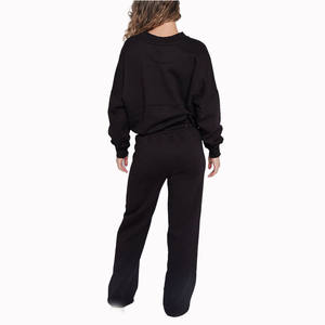 <b>Women</b> <b>Black</b> <b>Fleece</b> Zip Front Tracksuit Set Relaxed Fit Sweatshirt Jogger Pants Winter Casual Apparel Wholesale exporter - Product Image 3