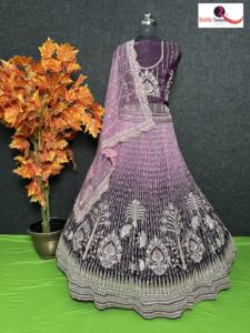 Elegante moderno hasta el suelo bordado elegante boda Lehenga Choli conjunto pesado trabajo Red tela Zari lentejuelas adorno fiesta - Product Image 2