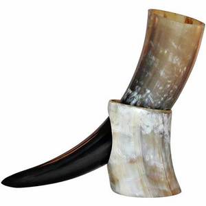 Best Quality Viking Drinking Horn Food Safe Genuine Ox Horn with Leather Holder and Stand <b>Ceramic</b> <b>Cups</b> - Product Image 4