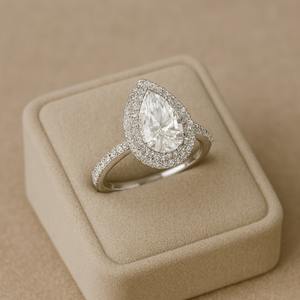 แหวนเพชรสำหรับผู้ใหญ่10K ทำจากเงินทองสำหรับ VVS2ตัดลูกแพร์1กะรัตมีใบรับรองจริยธรรมขายส่ง - Product Image 4