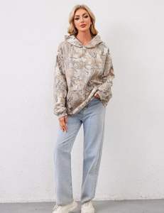 Sweatshirt à capuche camouflage pour femmes Sweat-shirt à capuche oversize en polaire feuille d'érable Manches longues Automne Trendy Pullover Hoodie avec poche - Product Image 6