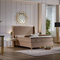 Lit divan royal européen moderne en velours avec matelas, cadre en bois massif, élégance luxueuse pour chambre à coucher