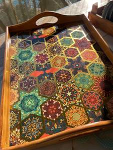 ถาดไม้ดีไซน์ทันสมัยพร้อมที่จับสำหรับเสิร์ฟชาออตโตมันหรือเป็นของขวัญสำหรับเธอ - Product Image 2