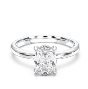 Bague de fiançailles solitaire de taille ovale et ronde 1.88 carats en E-F/VVS-VS Moissanite Diamond Prong Set en argent pour femme - Product Image 3