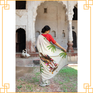 Sari de Georgette festivo exportador indio con trabajo de espejo para celebraciones navideñas sari con estampado floral - Product Image 2