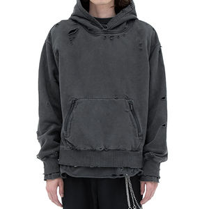 Custom hip hop Streetwear Hole hoodies 100% algodón peso pesado Oversized Old Wash Pullover Hole distressed vintage DDP Envío - Product Image 1