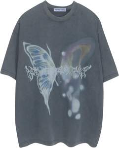 เสื้อยืดลำลองแนวสตรีทผ้าคอตตอน100% โลโก้ด้านหน้าทรงหลวมเข้ารูป - Product Image 1