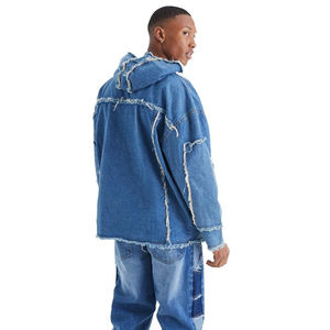 Sweat à capuche en denim vintage lavé mélangé coton d'hiver le plus vendu pour hommes, pull à demi-zip délavé, imprimé personnalisé de haute qualité - Product Image 6