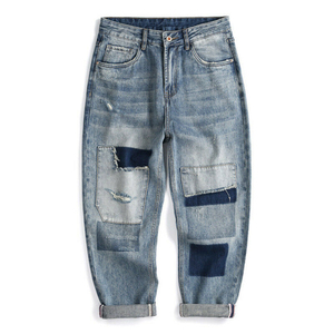 Diseño personalizado 2025 Hombres Loose Fit Solid Denim Jeans Streetwear High Street Venta caliente Pierna recta desgastada Lavado medio OEM - Product Image 1