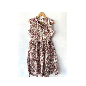 Robe sans manches en pur coton imprimé bloc pour femmes Nouvelle Collection Style doux avec taille naturelle lavable-Prix de gros - Product Image 1