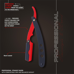 Maquinilla de afeitar de corte de pelo de salón de borde recto de peluquero rojo/negro 100% acero inoxidable con 10 cuchillas DE SHAVETTE RAZORS & CO - Product Image 4