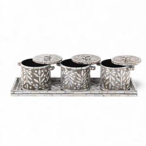 โถเก็บของตกแต่งฝังเปลือกหอยมุกทำมือ สำหรับโต๊ะครัวและการใช้งานในบ้านทุกวัน - Product Image 1