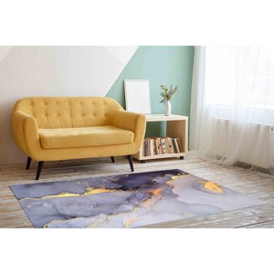 Tapis en marbre or violet : Tapis d'appoint moderne, tapis imprimé, tapis doux non tissé - Product Image 2
