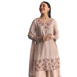 Conjunto Kurta Palazzo de seda neutra con corte Dana Work, venta al por mayor de Ropa Étnica para mujer, conjunto de moda personalizado a granel de fábrica de ropa OEM - Product Image 4