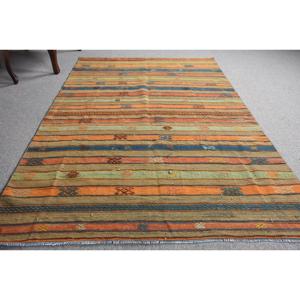 พรมคิลิมวินเทจขนาด 4.2x6.7 ฟุต พรมตุรกี ลายต้นไม้สีส้ม พรมขนสัตว์ - Product Image 3