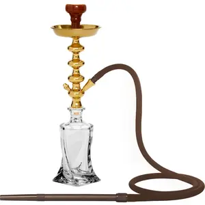 Premium Smoking Hookah Use for Home Hotel Restaurant and Bars Gold Plated Metal Smoking Accessories Glass Hookah with Pipes