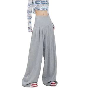 Pantalon de jogging pour femme taille mi-haute, coupe large évasée, respirant, en coton/polyester, avec logo brodé, style décontracté - Product Image 1