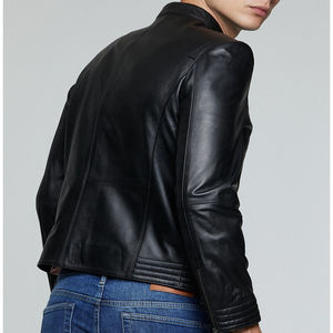 Super nouvelle veste en cuir noir de Style motard pour hommes 100% peau de mouton d'origine entièrement personnalisée fermeture à glissière haute avant élégante - Product Image 5