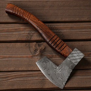 Handmade Damascus Steel <b>Axe</b> High Quality Forged Bearded Hatchet <b>Axe</b> with Rosewood Handle and Leather Sheath Custom DIY Grade - Product Image 2