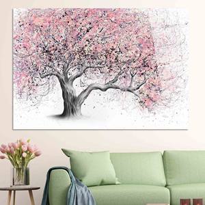 Impresión en lienzo personalizada de un árbol de flores rosas: arte paisajístico moderno, arte en vidrio templado - Product Image 1