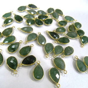 天然宝石 梨型 ベゼルコネクターチャーム 19-25mm 高品質 シルバー ブラック ゴールドメッキ ペンダント シングルループ ブリオレット - Product Image 1