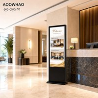 Kiosque interactif numérique AOOWHAO sur pied, multi-touch 20 points, 4K UHD, double système d'exploitation, pour hall d'hôtel et complexe hôtelier