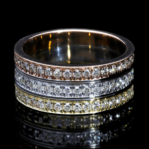 Banda de Eternidad de Oro Tricolor de 14K Diseño Clásico de Tres Filas con Diamantes Naturales Anillos de Diamantes de Oro Amarillo Blanco Rosa - Product Image 3