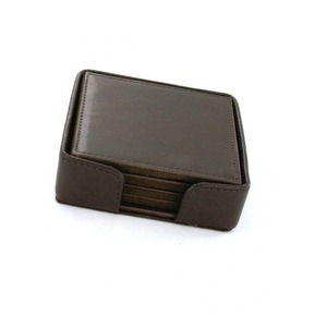 Best Selling Cheap Price Wholesale <b>Square</b> Shape Genuine Leather Coaster <b>Sets</b> With Holder - Product Image 1