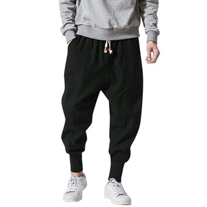 Custom Made 100% Cotton Plain Dyed Eco-Friendly Breathable Quick Dry Drop Crotch Pants Men High Waist Lightweight Casual Fitness - Product Image 5