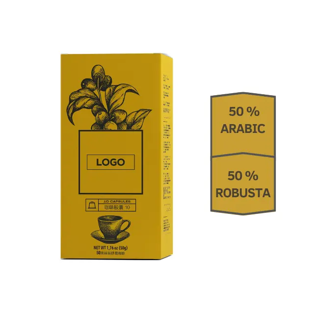 Private label Nespresso cápsulas compatíveis planta baseada 10 cápsulas por caixa 50% Arábica 50% Robusta para Exportação