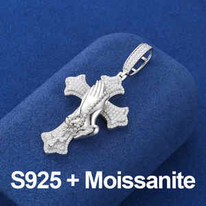 Haute 925 Sterling Silver Prière Mains Croix Pendentif Lab Cultivé Diamant Brillant Coupe De Luxe Hip Hop IGI EGL Fine Pendentifs Charmes - Product Image 2