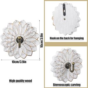 Ganchos de madera para abrigos de flores de granja, ganchos de pared Vintage desgastados con tornillos, ganchos decorativos blancos para llaves, toallas y bolsas - Product Image 2