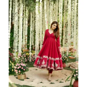 Vestido de Noche Anarkali con Bordado de Diseño y Detalles de Lentejuelas, Elegante Vestido de Gala - Product Image 1