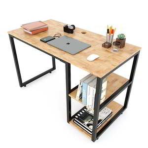 SIBA Minimalist Office <b>Desk</b> Iron Legs Adjustable Wooden <b>Shelf</b> 120x60x75(cm) BD68057 Drawer Storage for Home Office Living Room - Product Image 2