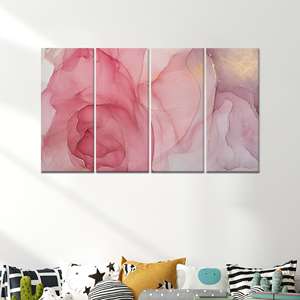 Tableau mural sur toile en marbre rose : Décoration à accents dorés - Toile imprimée, toile enveloppée 4P - Product Image 1