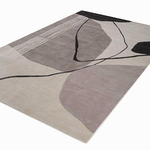 Tapis en laine abstrait minimaliste fait à la main gris beige noir tapis tufté cadeau de vacances - Product Image 3