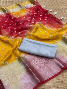 Dernière tenue traditionnelle indienne Saree en organza avec chemisier avec cravate et matrice et travail de broderie Exportateur mondial - Product Image 6