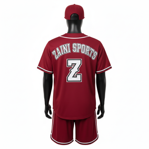 Ensemble short de baseball pour homme en tissu polyester léger, avec panneaux contrastants marron et logo personnalisé en twill. - Product Image 2