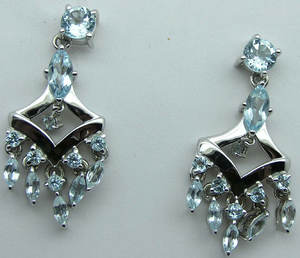 Pendientes de Aro de Plata de Lujo con Topacio Azul, 925, 10g - Product Image 1