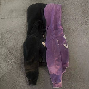 Fabricant personnalisé pulls à capuche homme en détresse broderie soleil délavé vintage ensemble de sweat à capuche en coton lourd lavé à l'acide - Product Image 5